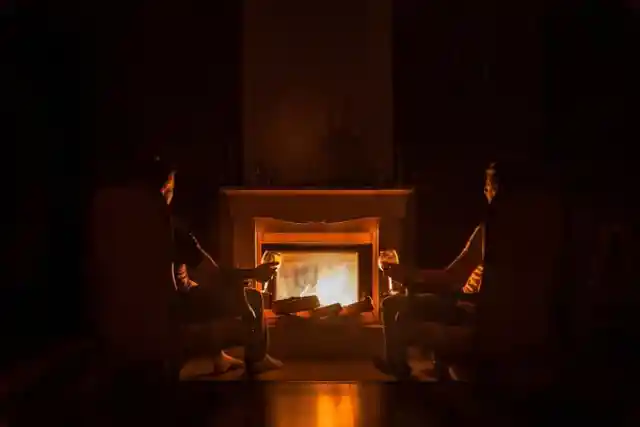 An open fireplace

