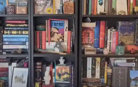 Half-empty bookshelves